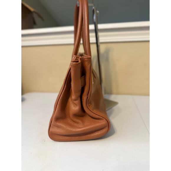 Onna Erhlich Bag Tan Cowhide Pebbled Leather Maya Satchel Tote Handbag - Picture 6 of 13